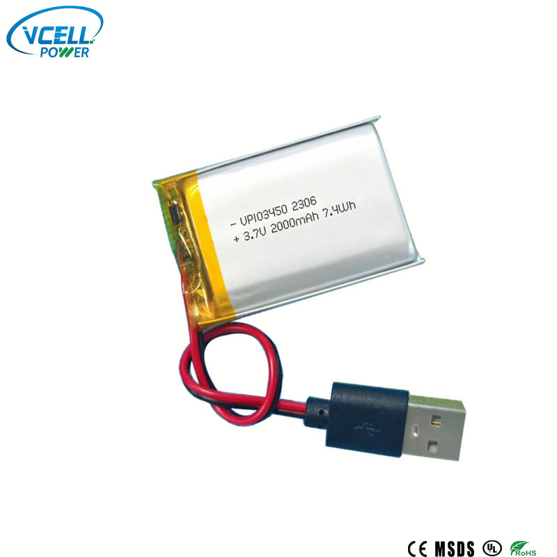 Bateria de polímero de 3,7V 2000mAh 103450 Li